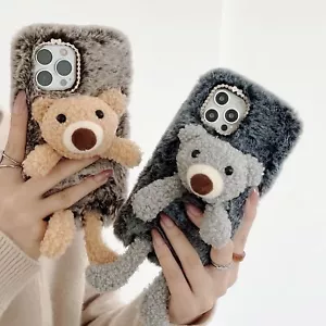 Custodia per iPhone Samsung calda carina 3D orso guscio peluche caldo antiurto cover telefono - Foto 1 di 18