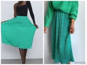 ZARA SKIRT LONG MIDI MAXI CRINKLE PLEATED GREEN FLORAL PULL ON 2492/161 XS - Picture 1 of 10