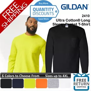 Gildan Men Ultra All Cotton & Blends Long Sleeve Pocket T-shirt Up To 4XL 2410 - Picture 1 of 19