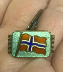 VINTAGE AKSEL HOLMSEN NORNE MANSCHETTENKNOPF STERLINGSILBER 925ER UND EMAILLE NORWEGEN FLAGGE - Bild 1 von 5