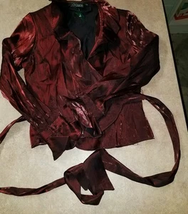 NEW XSCAPE BURGANDY HOLIDAY SHEER WRAP AROUND WAIST LNG SLV BLOUSE SZ 6 - Picture 1 of 1