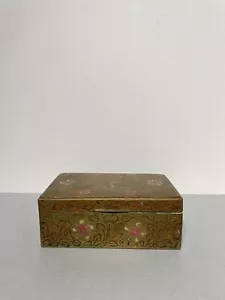 Antique vintage Indian Brass cigarette wood lined trinket box peacock design VGC - Picture 1 of 7