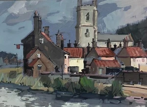 Gouache Painting Coastal Village Norfolk - Picture 1 of 7