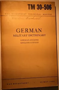 German Military Dictionary TM30-506, 1944 - Picture 1 of 5