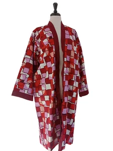 African Print Kimono Jacket Print Fabric Ankara 100% COTTON 8 10 12 Red - Picture 1 of 13
