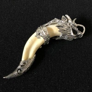 Antikes Amulett Charms mit Silber Drachen Muster Halskette Anhänger Modeschmuck - Bild 1 von 4
