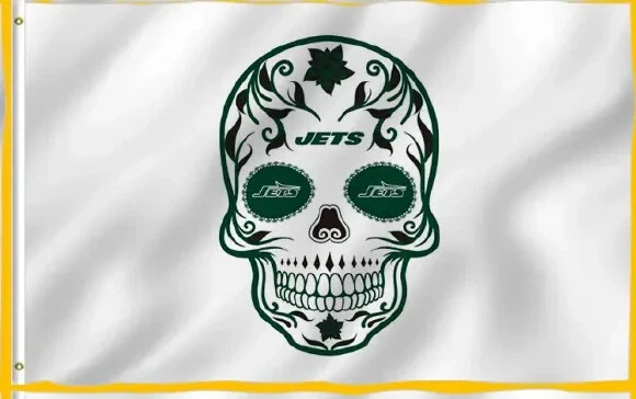 Bandera de los New York Jets 3x5 pies calavera blanca verde caramelo NY esqueleto fútbol americano NFL NUEVO Foto 1 de 4