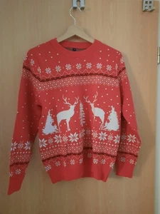XMAS Rentier Pullover Damen S – Strick Weihnachten – Rot – NEU - Bild 1 von 10