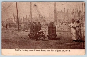 1914 MÜHLE ST SCHAUT nach SÜD SALEM MASSE. FEUER vom 25. Juni Katastrophen Postkarte - Bild 1 von 2