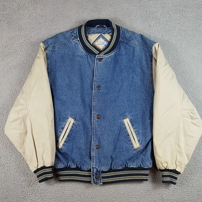 Vintage 90s Dr Pepper Denim Varsity Size L Workwear Work Jacket Bomber School DP - Image 1 of 4