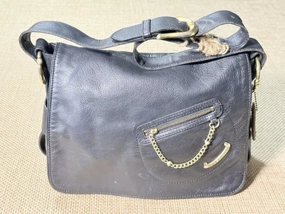 Bolso de Colección Y2K JUICY COUTURE Cuero Negro Solapa Sillín Bolso Hobo Hombro Foto 1 de 4