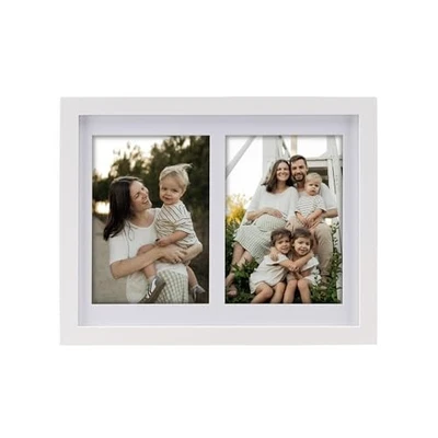 8x10 Pine Wood Collage Picture Frame Double 4x6 8X10 (4X6 Opening) Bright White - Image 1 of 4