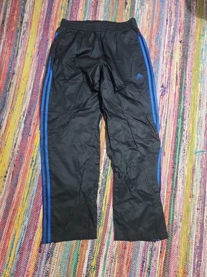Pantalones de chándal Adidas de nailon forrados de malla azul negro tres 3 rayas pierna ancha para hombre L Foto 1 de 4