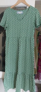 White Stuff Women's Green And White Midi Short Sleeved Dress Size 14 - Picture 1 of 5
