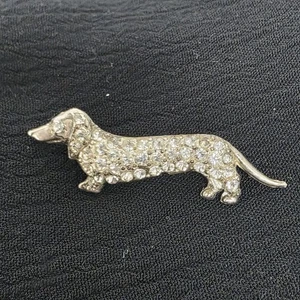 Vintage Strass Dackel Hund Brosche silberfarben klar Kristall Pin 2" - Bild 1 von 8
