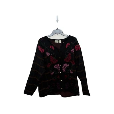Cárdigan Suéter Clásico Elements Negro Marrón Rosa Floral Pesado Talla 1X Mujer Foto 1 de 4
