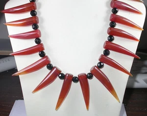 Statement Spike Carnelian & Onyx Necklace Sterling Silver Artisan Jewelry - Picture 1 of 2