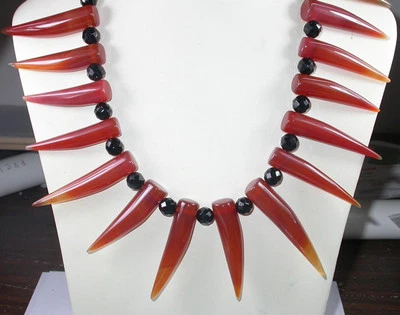 Statement Spike Carnelian & Onyx Necklace Sterling Silver Artisan Jewelry - Image 1 of 2