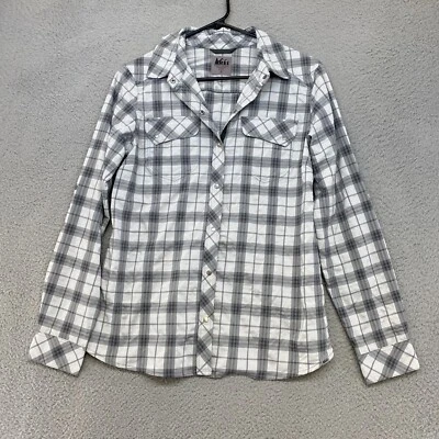 Top REI para mujer pequeño manga larga senderismo cuadros exterior gris elástico Northway Foto 1 de 4