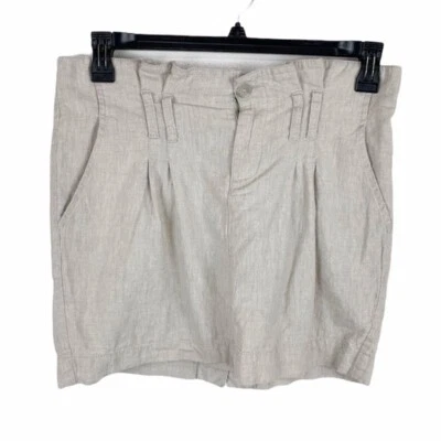 Cooperative Skirt Women 4 Tan Linen Blend Paperbag Waist Mini Casual Bottoms - Image 1 of 4