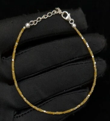 Brazalete de plata de ley 925 con cuentas de rondelle facetadas de diamantes amarillos naturales Foto 1 de 4