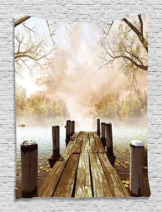 Fall Wooden Dock Bridge Tapestry Wall Hanging for Living Room Bedroom Dorm Decor - Picture 1 of 1