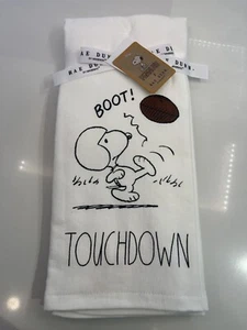 Rae Dunn Snoopy Peanuts White Kitchen Towel Football Touchdown - Picture 1 of 4