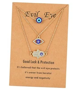 Dainty Evil Eye Necklace and Hamsa Necklace Turkish Blue Eye Hand Pendant gold - Picture 1 of 7