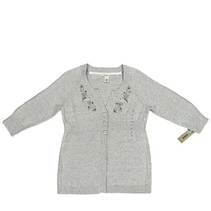 Women's DKNY Jeans Beige 3/4 Sleeve Floral Long Cardigan Sweater Size Medium - Picture 1 of 5