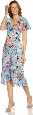 Adrianna Papell Women's Floral Faux Wrap Ruffle Dress Size 16 $159 NWT - Image 1 of 4