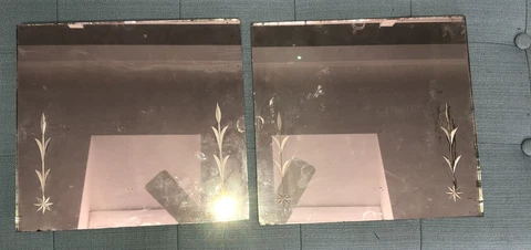 Distressed Early 1900’s Antique  Mirrors Etched Glass 12" x 11" Unframed Cover