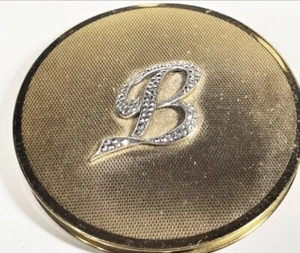 Vintage Gold Tone Circular Ladies Compact With Monogram B In Marcasite Stones - Picture 1 of 6