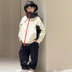 Spring Autumn Kids Boys Outdoor top Windbreaker Hooded Baseball Jacket Outerwear - Picture 1 of 28