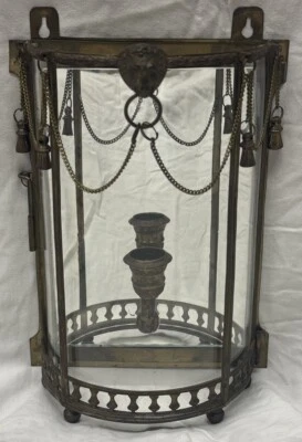 Vela cónica cabeza de león neoclásica de finales del siglo XIX aplique de latón montaje en pared Foto 1 de 4