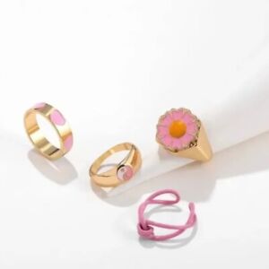 Y2K Style Cute Pink Ring Set x 4 pieces