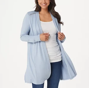 Dennis Basso - Soft Touch Duster Cardigan with Rivets - Cloud Grey - Small - Picture 1 of 3