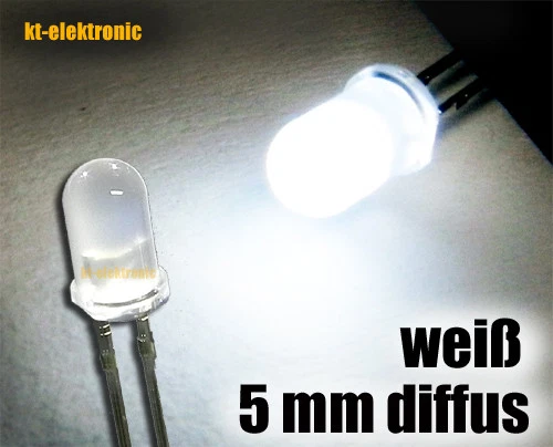 10 Stück LED 5mm weiß matt/diffus superhell Luckylight 504WM2E-W2-1P - Bild 1 von 1