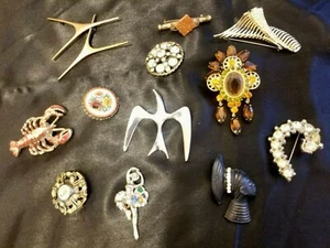 VINTAGE LAPEL PINS BROOCHES Lobster Bird Tribal Rhinestones Abstracts Mosaic ETC - Picture 1 of 30