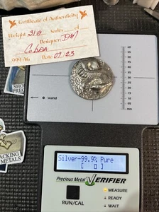 .999 Silver 1 oz Hand Poured Cobra, Carbon Metals W/COA - Picture 1 of 7