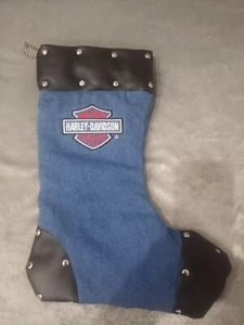 Harley Davidson Motor Cycles Embroidered Denim/Faux Leather Christmas Stocking - Picture 1 of 5