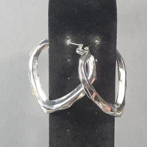 Orecchini Cerchio Cuore Tono Argento Brutalisti Retrò Modernariato Boho Traforati 2,5" - Foto 1 di 9