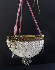 A QUALITY, EARLY 20th CENTURY CUT GLASS BEADED PENDANT BASKET CHANDELIER