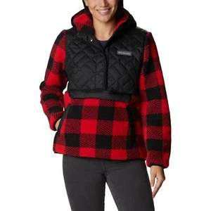 Columbia Women's Sweet View Fleece Hooded Pullover,Black/Red Lily Check, Size XL - Picture 1 of 9