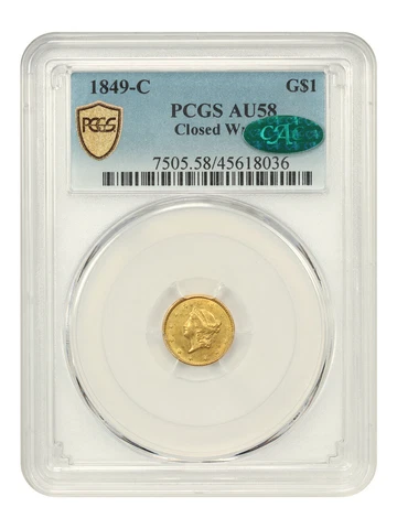 1849-C G$1 PCGS/CAC AU58 (Closed Wreath) Cover