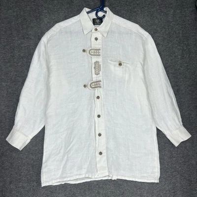 OS TRACHTEN camicia uomo media Oktoberfest bianca 100% lino manica lunga bavarese - Immagine 1 di 4