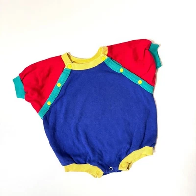 Vintage 90's Miniwear Colorful Colorblock Primary Bubble Romper 0-3 Months - Image 1 of 3