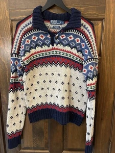 Polo Ralph Lauren Nordic-Inspired Wool-Blend Sweater Mock Buffalo Buttons Mens L - Picture 1 of 4