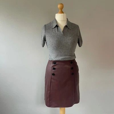 Women's Burgundy Oxblood Faux Leather Autumnal Skirt UK 10 - Image 1 of 4