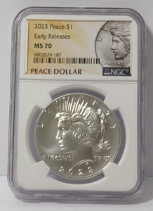 2023 PEACE SILVER DOLLAR NGC MS 70 EARLY RELEASES - SMALL CHIP ON HOLDER - Picture 1 of 8