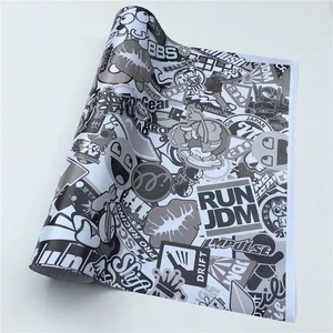 【Sticker Bomb 】Black White Vinyl Wrap Decals Film Graffiti Cartoon Sheet DIY USA - Picture 1 of 13